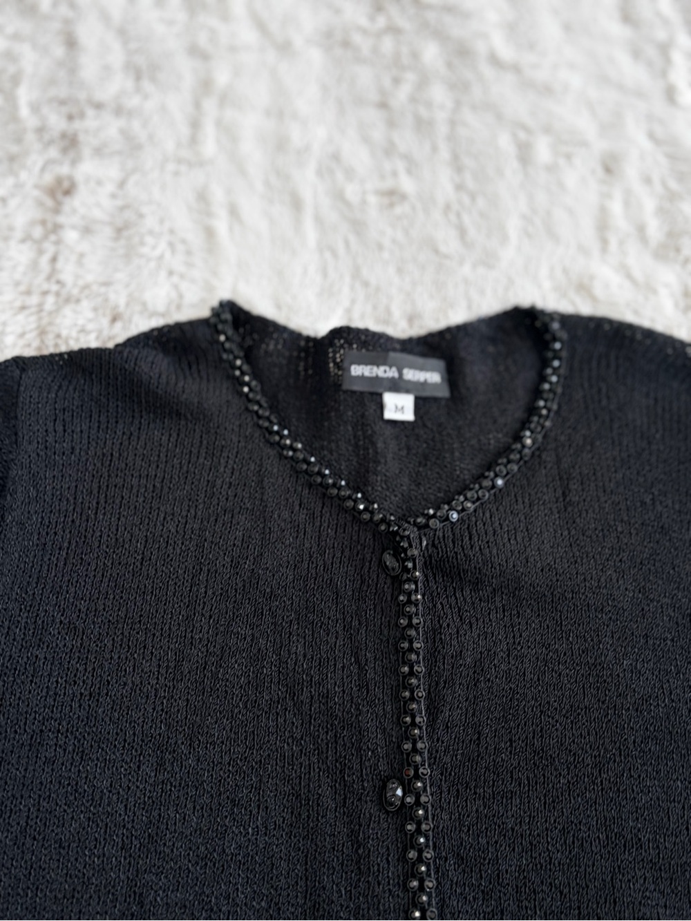 🖤 Vintage Y2K 90s Brenda Serper Black Sparkly Beaded Cardigan Whimsy Goth Office - Picture 3 of 11